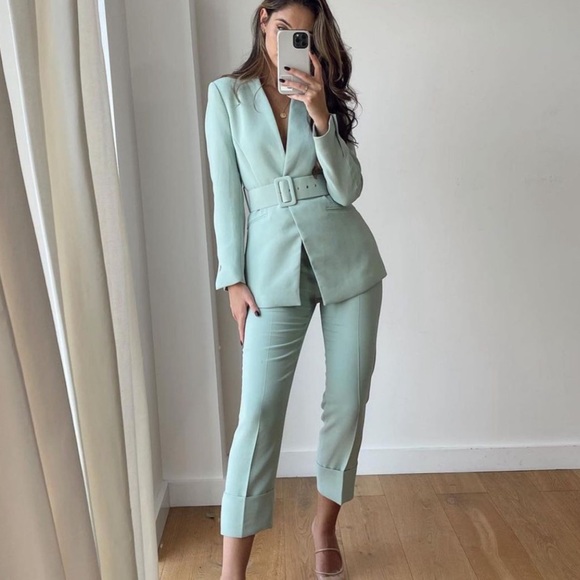 Zara Pants - Zara Mint Green Belted Pantsuit